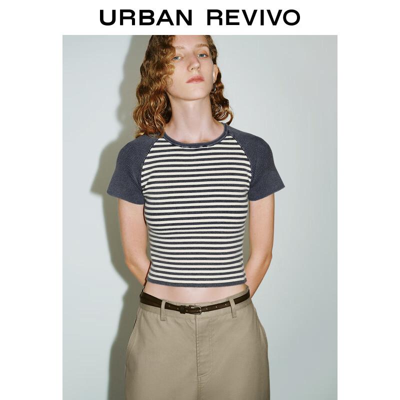 UR Dámský top s krátkým rukávem z žebrovaného úpletu s barevnými bloky