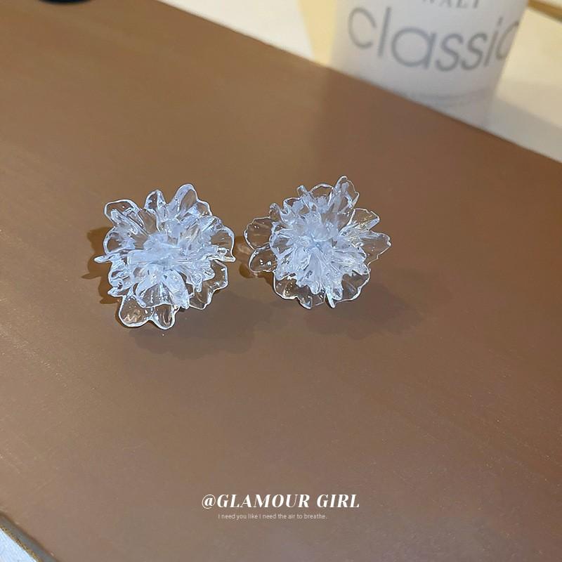White Flower Stud Earrings for Women Folded Acrylic Side Charming Sweet Floral Girls Earrings Japanese Style Ear Zircon 2023