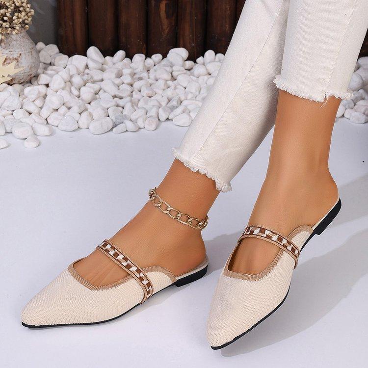 Poloviční pantofle pro ženy v létě, které nosí příliš velké boty se špičatou špičkou a tlustými podpatky Létající tkané boty Pletené sandály a pantofle 43