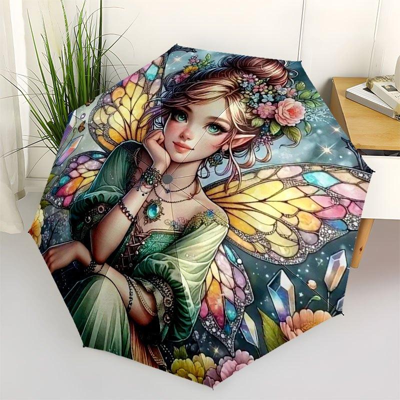 Enchanted Fairy Wings Fantasy Art PrintUmbrella with Cute Design,Portable 3-Fold Compact Umbrella for Men&Women,Valentine's Day Mother's Day