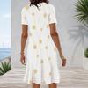 Women Plus Size Round Neck Short Sleeve Black Green Gold Printed A Line Midi Dress