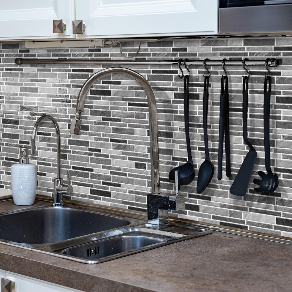 Marble Mosaic Tile Sticker, Kitchen Bathroom Pvc Waterproof Self-Adhesive Wall Sticker Imitation Epoxy Home Wallpaper