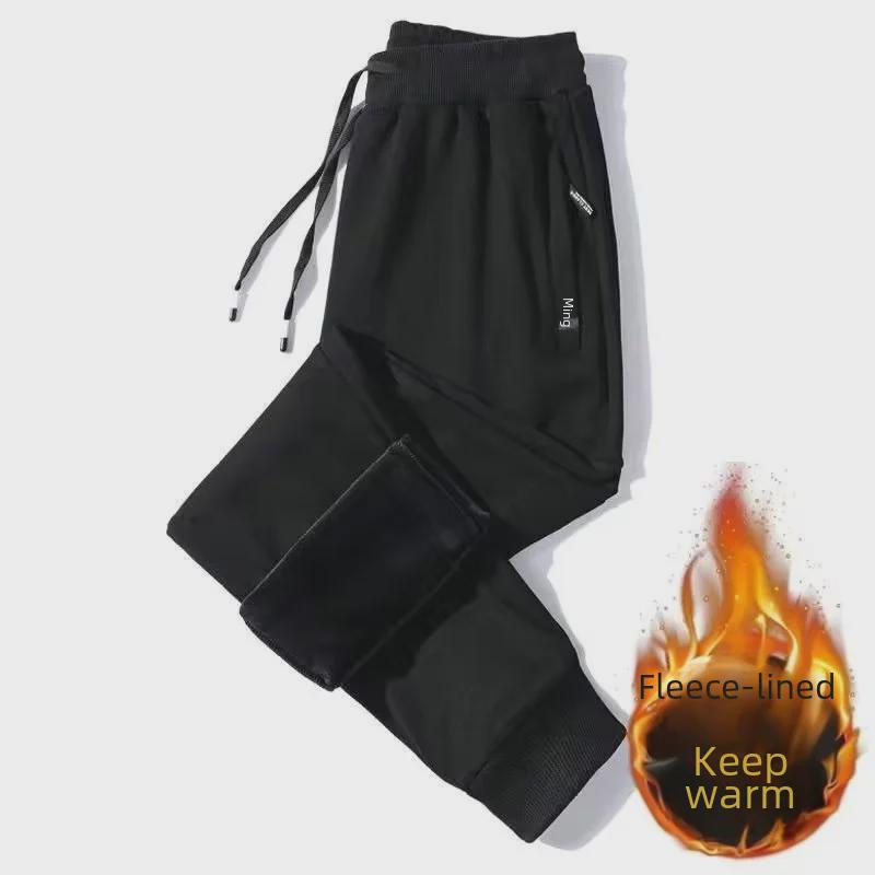 Men's Loose-Fit Sweatpants with Velvet Lining for Spring, Autumn, and Winter - Casual Pants for Middle-aged and Elderly