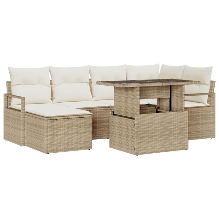 Ensemble de Canapé de Jardin vidaXL 7 pièces avec Coussins Beige en Rotin Synthétique, Canapé de Jardin vidaXL 2 Places 3348857