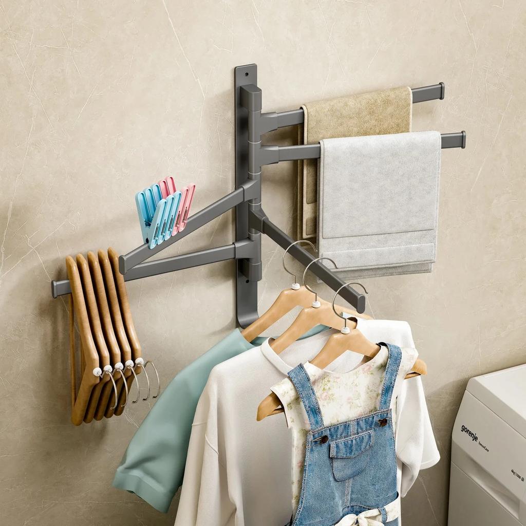 Multifunctional Rotatable 180°  Towel Holder Space Aluminum Shower Room Towel Hanger Storage Organizer For Bathroom Accessories