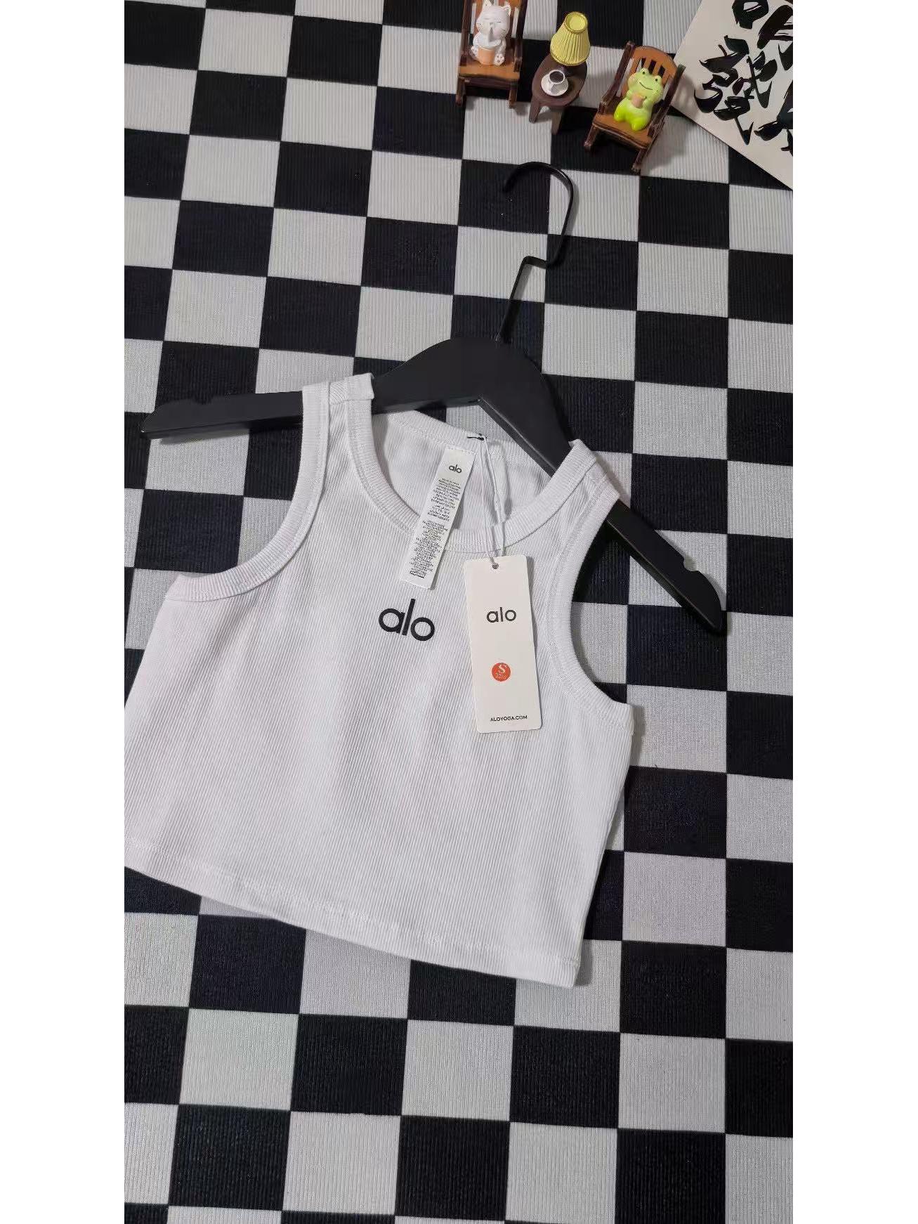 Alo Women s Sleeveless Racerback Slim Fit Ribbed Tank Top - Summer Casual Sports Crop with Spaghetti Straps Small белый