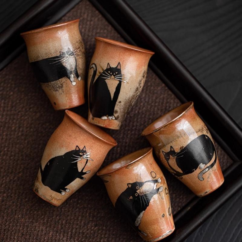 50ml Japanese Kiln Change Ceramic Teacup Retro Handmade Zhiye Cat Cup Small Master Mug Porcelain Chinese Kung Fu Gongfu Teaware