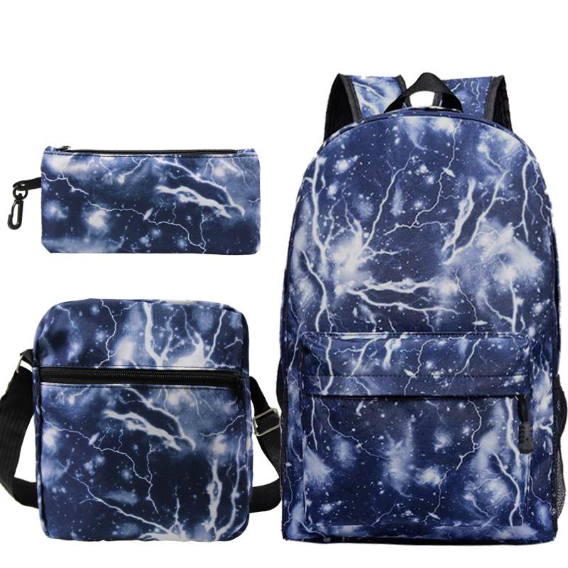 Backpack set, heat transfer student schoolbag, Oxford cloth backpack + shoulder bag + pencil case three-piece set