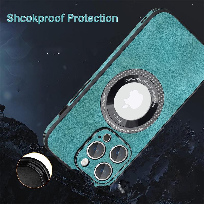 Luxury Sheepskin Leather Logo Hole Magnetic for Magsafe Case for IPhone 14 13 12 11 Pro Plus Max Mini Wireless Charging Cover