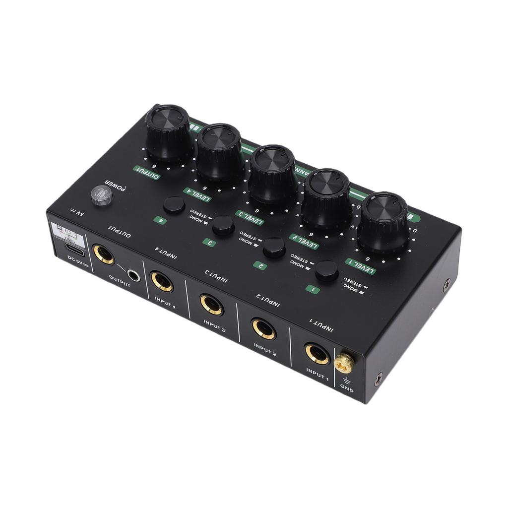 4 Channel Sound Mixer Rechargeable Portable Low Noise Stereo Sound Mixer for Home Studio Recording Live Streaming Black