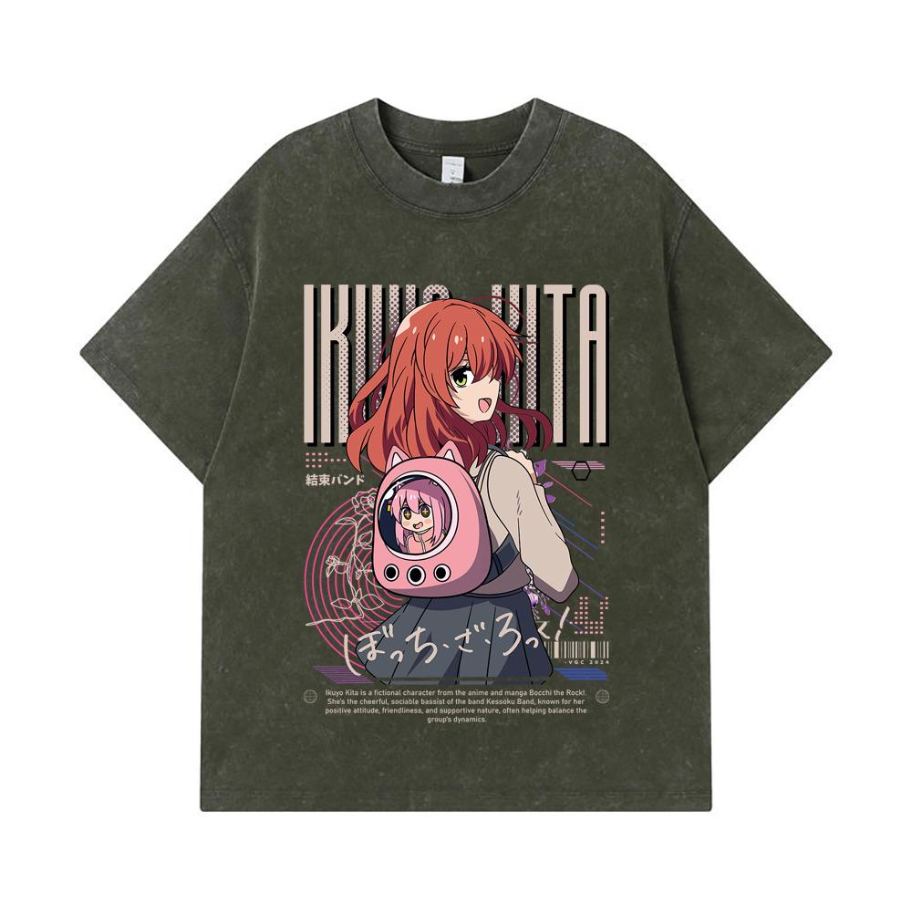 

275 GSM Washed T-shirts 100% Cotton Bocchi The Rock V2 Kita Print Unisex Heavy Cotton T Shirt S армия зеленый