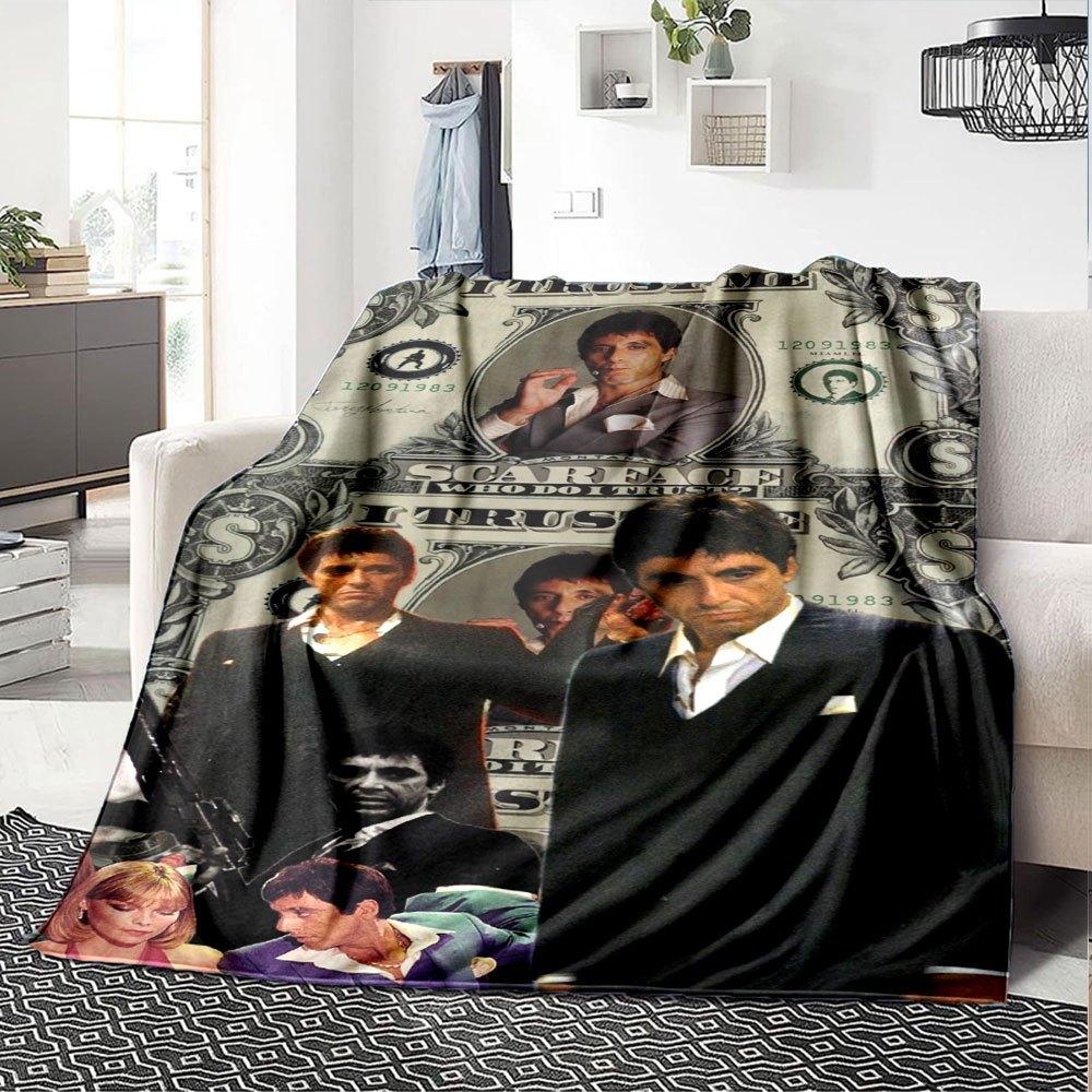 1pc Scarface-Inspired Flannel Blanket - Soft Cozy All-Season Throw for Bedroom, Sofa, Camping, Travel - Perfect Gift for Movie FansB11