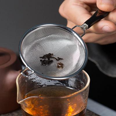 Vintage Teesieb Edelstahl Doppelmaschen Teesieb Filter Keramikgriff Loser Blatttee Infuser Gongfu Tee Zubehör