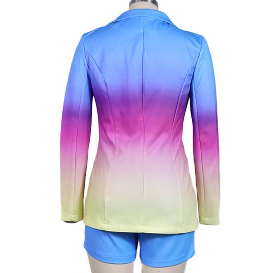 2 Pcs/Set Women Blazer Shorts Set Long Sleeves Slim Fit Elegant Deep V Neck Wash-and-wear Leopard Print