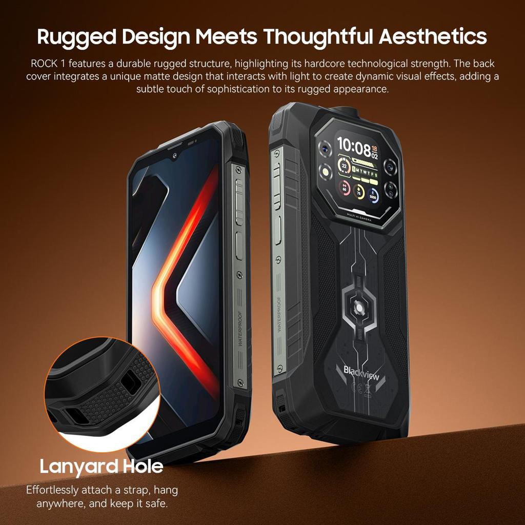 Blackview ROCK 1 Wytrzymały Smartfon z Podwójnym Ekranem 6.56'+2.01' AI Bateria 15000mAh, 24GB RAM 256GB ROM, Helio G81, 180Hz, Wodoodporność IP69K/IP68