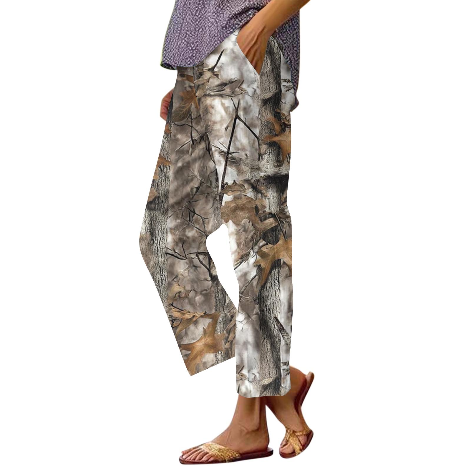 

Women s fashion printed pocket elastic waist casual pants S