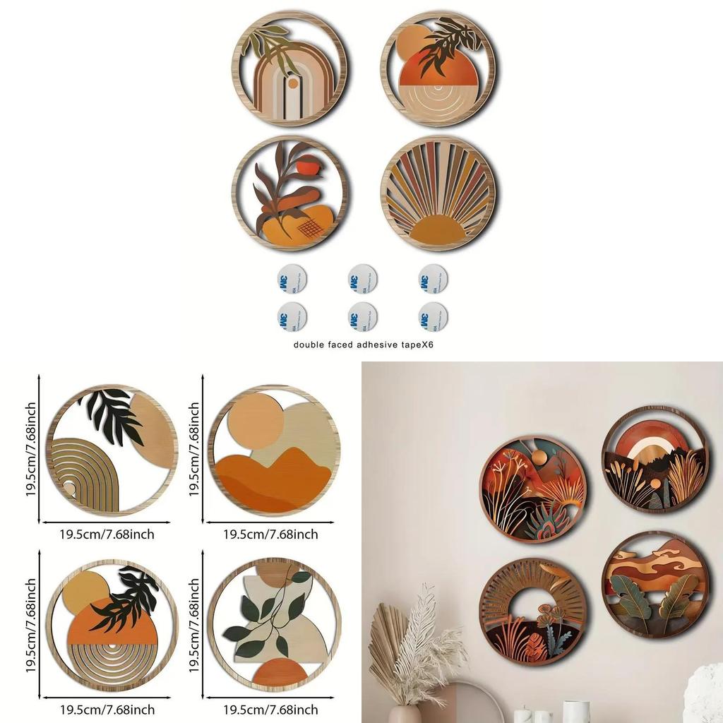 Wall Decor Set With Wooden Craft Pieces For Rustic Home Interior