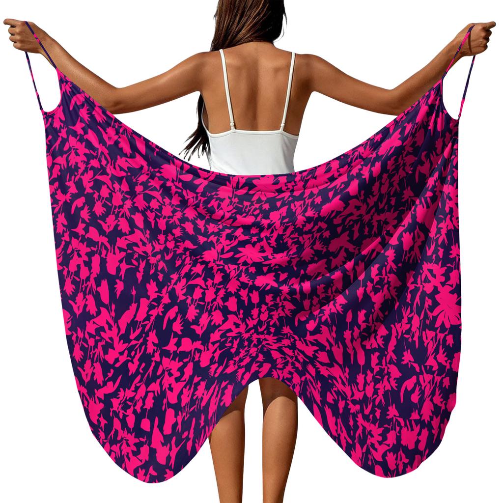 Women's Floral Print Swim Cover Up Wrap Dress with Cross Shoulder Straps Lightweight Soft Fabric for Beach Pool Resort
