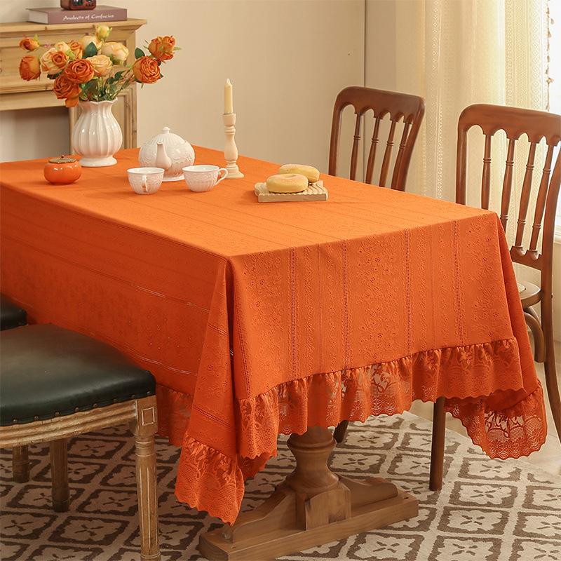 Thickened Lace Tablecloth French Retro Ruffle Edge Dining Table Mat High-End Rectangular Tablecloth