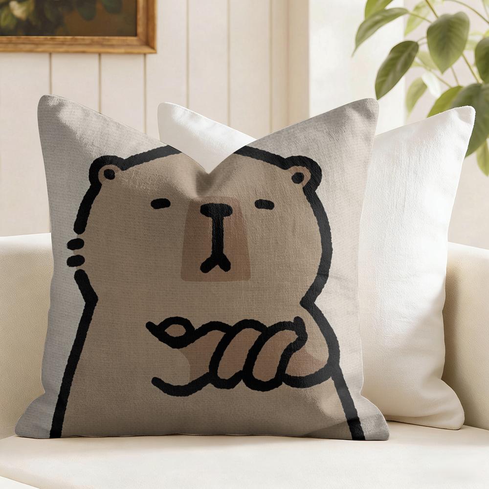 Cute Capybara Cushion Cover Natural Linen Double Sided Print Throw Pillow Case for Sofa Couch Home Decor