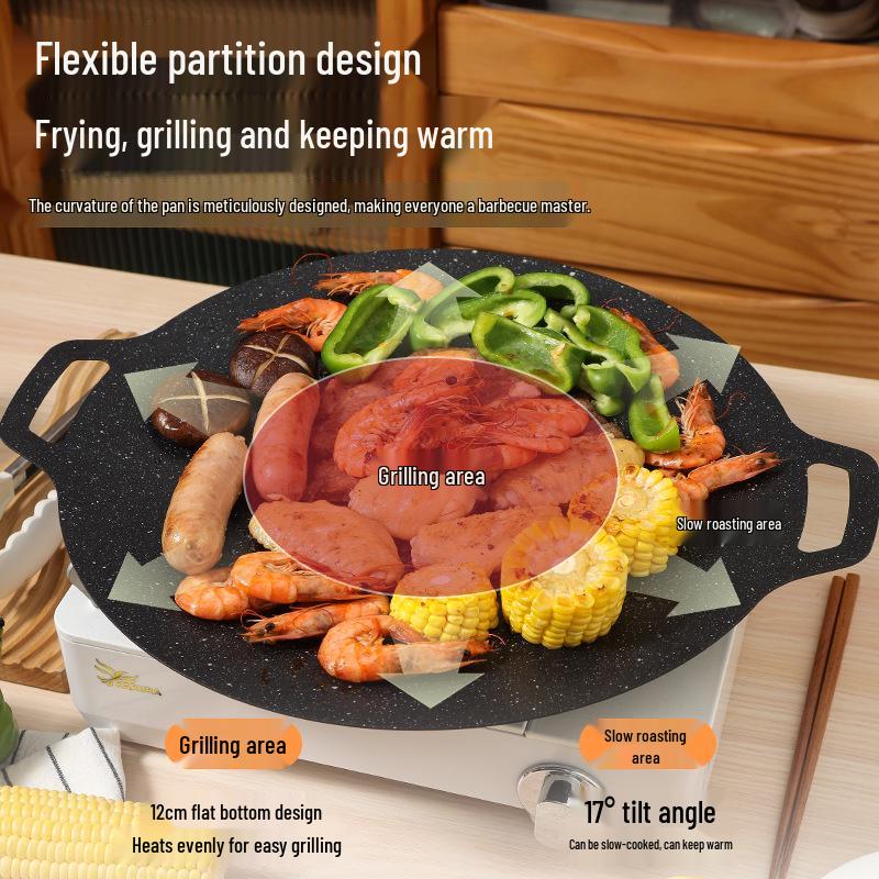 Portable Non-stick Korean BBQ Griddle - Outdoor Camping Stove Top Round Teppanyaki Grill Pan