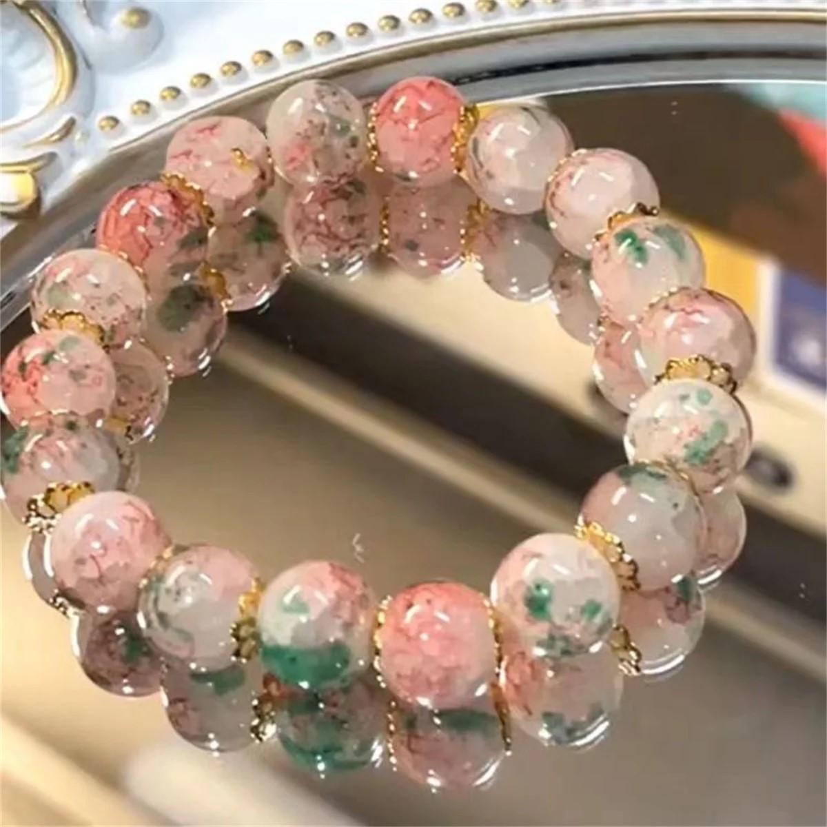 

New Fashion Y2K Sweet Cherry Blossom Bracelet For Women Exquisite Elegant Flower Crystal Beaded Bracelet Girl Party Zircon Gift