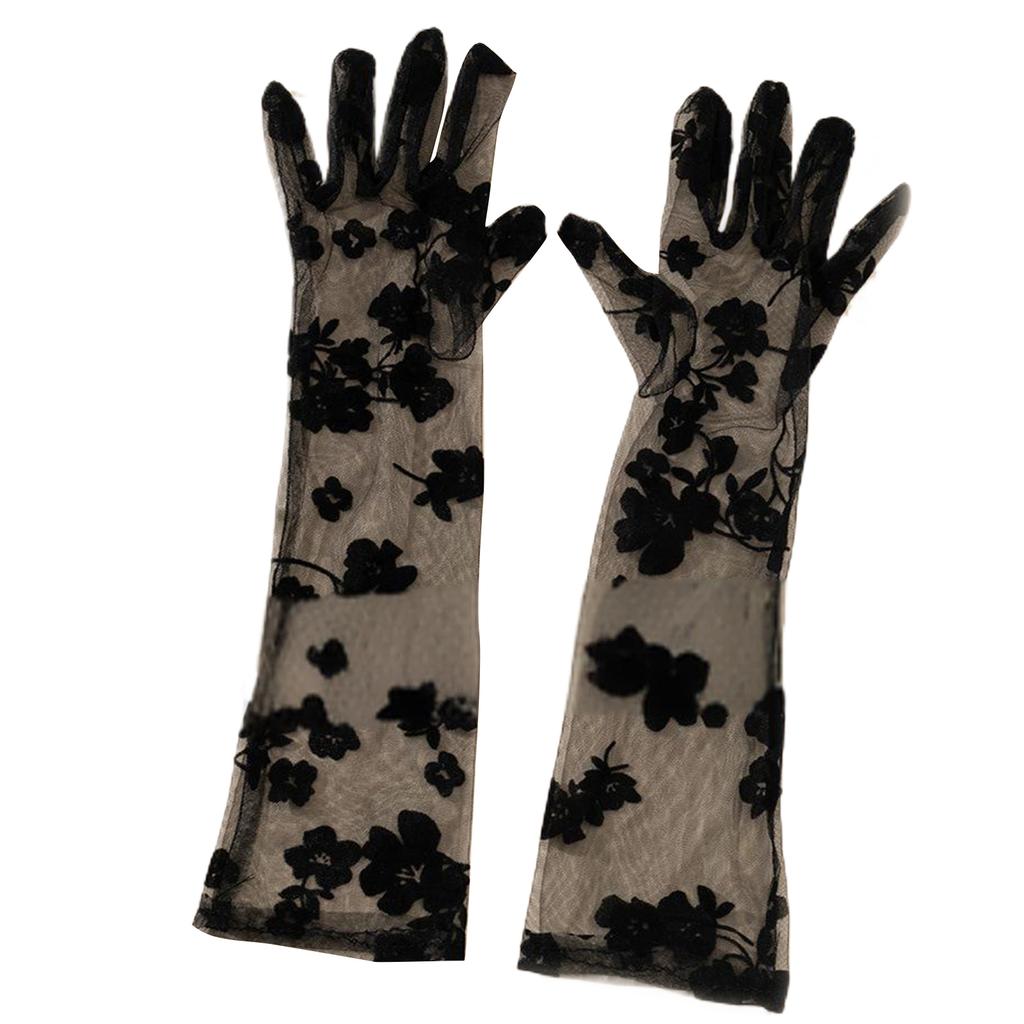 Long Lace Gloves Banquets Dress Gloves Vintage Prom Party Flower Pattern Gloves Elastic Evening Party Adult Gloves