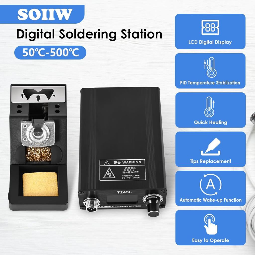 T245b Soldering Station, 180W DIY Welding Iron Tips, Aluminum Alloy Handle, US Plug, C245 Tips