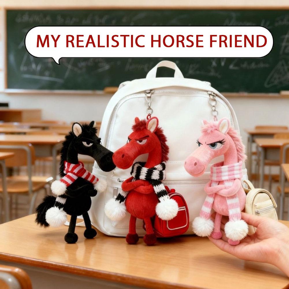 1pcs Black Horse Keychain Plush Toy Backpack Pendant Decoration Year of The Horse Plush Toy New Year's Gifts for Boys and Girls