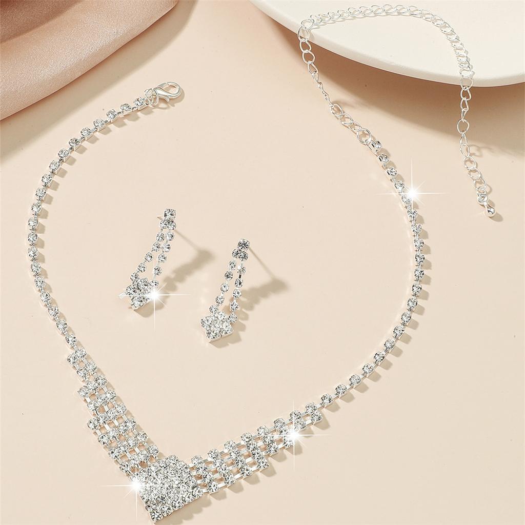 Fashion Accessories Rhinestone Necklace Earrings Set, Piece Earrings Two-piece Set
