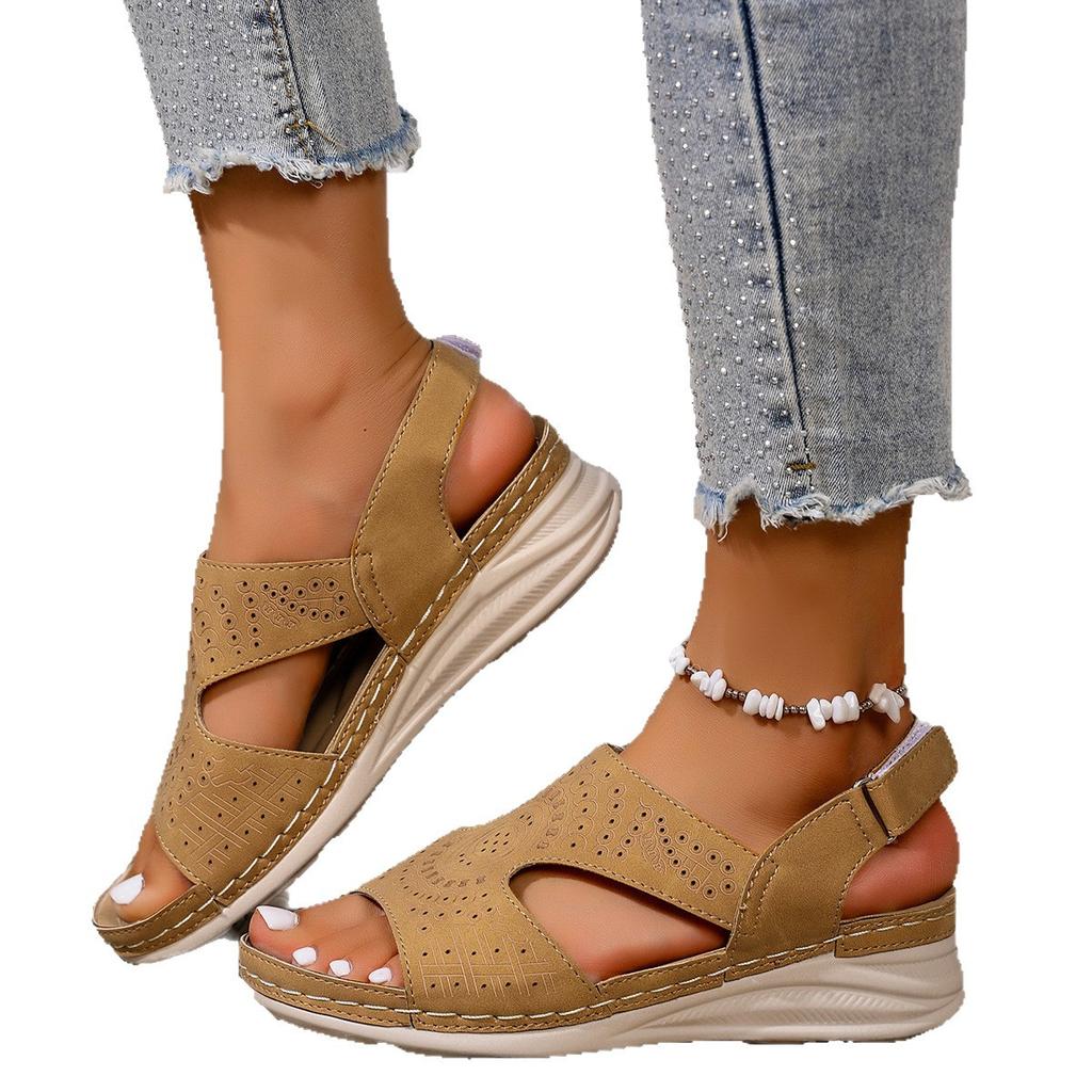 2025 Damensandalen mit Keilabsatz in Übergröße, Damen Frühling und Sommer 2025 neue Mode, lässige Nahtlinie, Damenschuhe