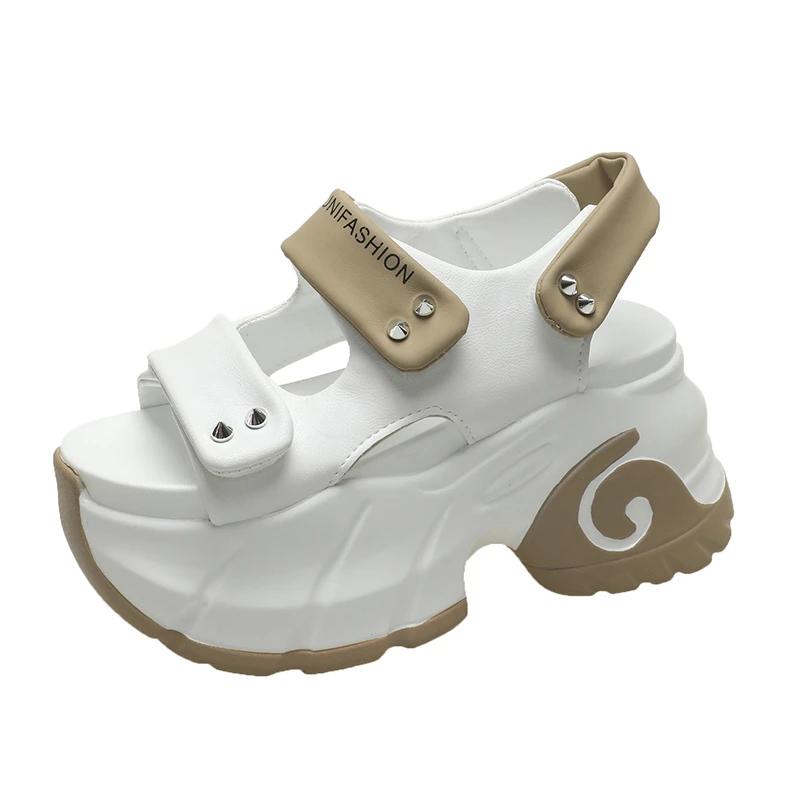 Fashion Women Leisure Chunky Platform Sandals Peep Toe High Heels New Gladiator Slippers Woman Trendy Summer Leather Beach Sandals 8.5CM