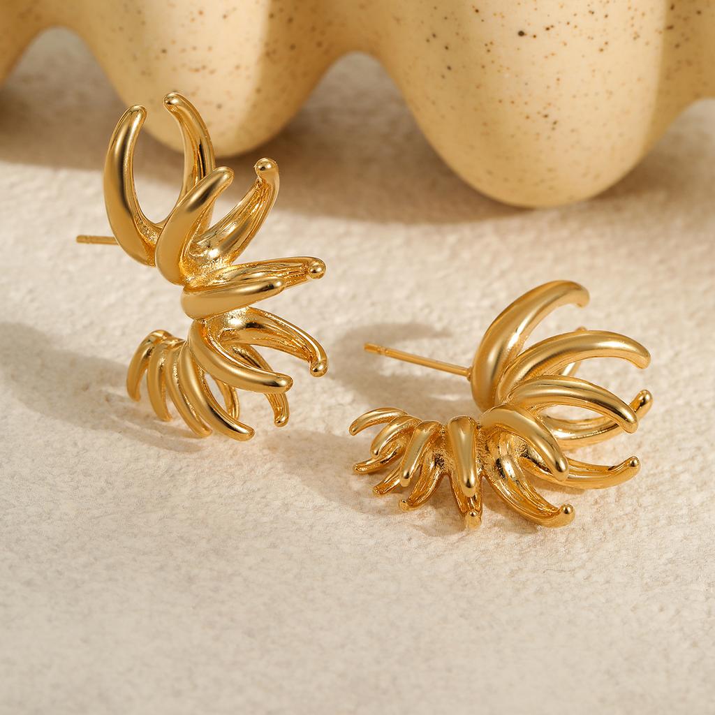 GEMCHIC Women's Geometric Irregular Wing Design Gold Plated Stainless Steel Stud Earrings Fashion Statement Jewelry