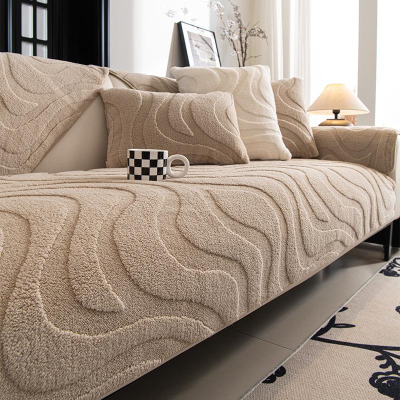 Plush Sofa Cover Non-Slip Premium Feeling Living Room Sofa Decorative Cushion Anti Cat Scratch Backrest Cover Cloth 70x70cm