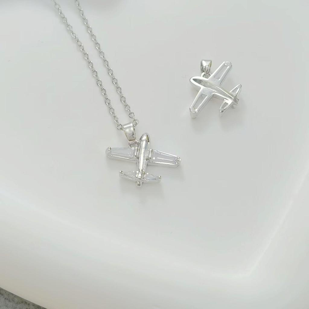 Contemporary Hip Hop Rock Airplane Pendant Necklace for Men & Women