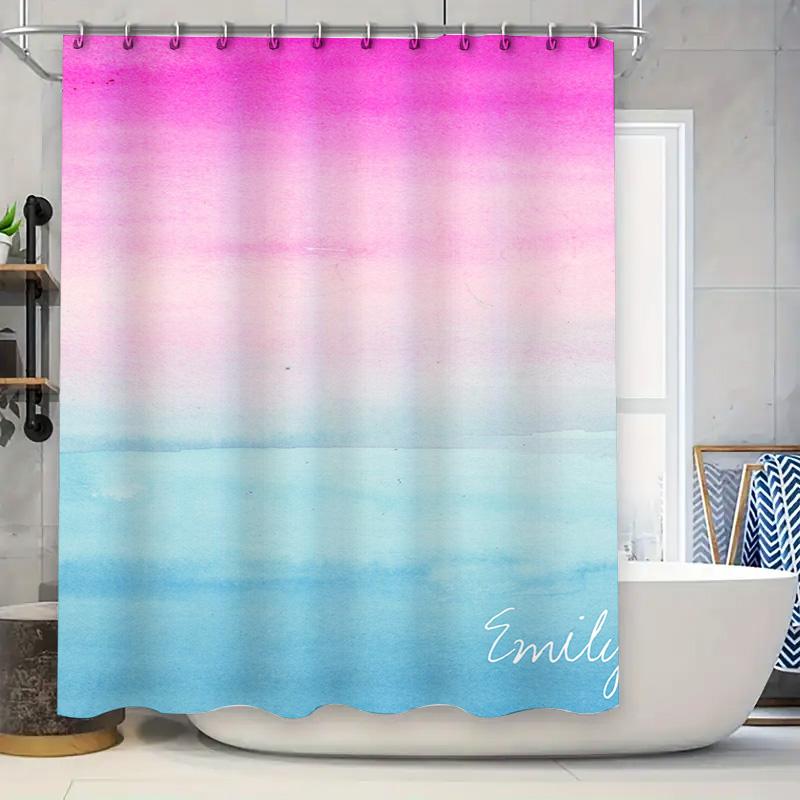 

Bath Curtain Set Custom Name Printing Gradient Shower Curtains For Bathroom Decorations Pink Blue White Color Shift W60H190(CM)-1 Pcs