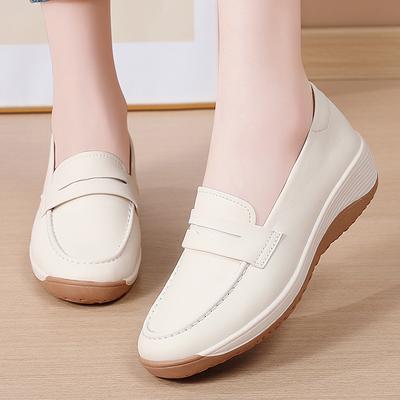 Women Platform Loafers Casual Elegant Black Leather Office  Shoes Women Thick Sole Shake Shoe Plus Size