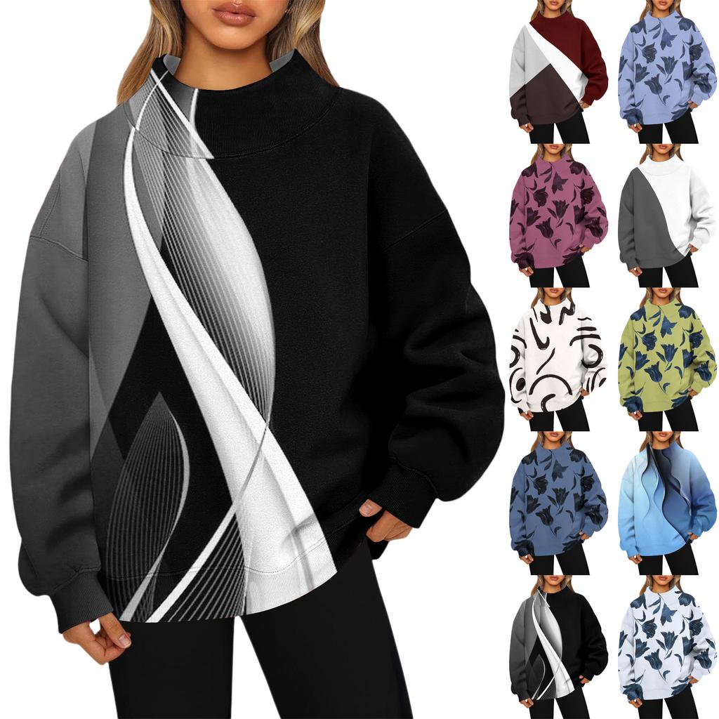 Mock Neck Sweatshirt Women Fall Comfort Oversized Sweatshirt Dressy Pullover Sweatshirts No Hood Cozy Turtleneck Tops