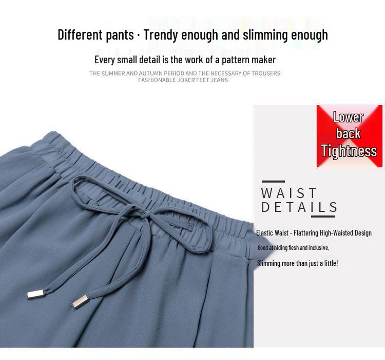 Chiffon High-Waisted Black Wide-Leg Cropped Pants for Women - Korean Style, Loose Fit, Slimming.
