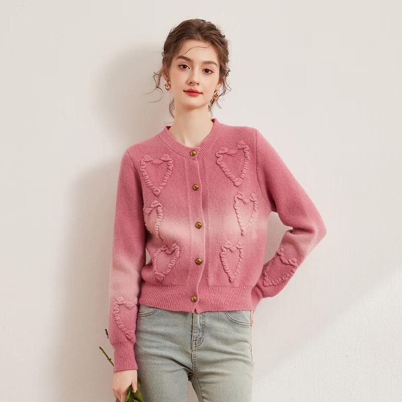 Women's 3D Heart Jacquard Gradient Sweater Cardigan