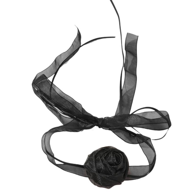 

Gauze Big Flower Collar Necklace Elegant Clavicle Chain Necklace Vintage Choker Long Strap Necklace Fashion Jewelry 1 чорний