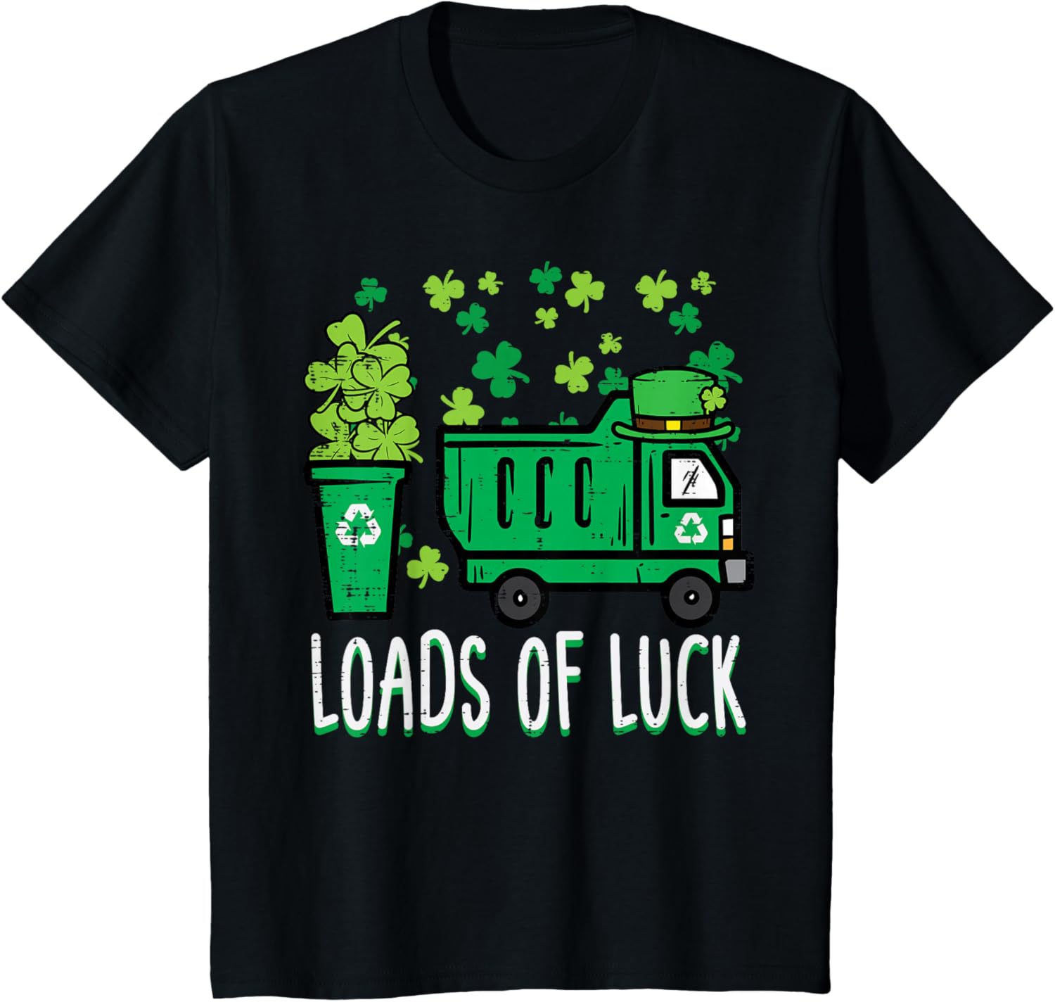 

Garbage Truck Loads Of Luck St Patricks Day Graphic Tee Recycle Theme Short Sleeve T-Shirt 5XL різнокольоровий
