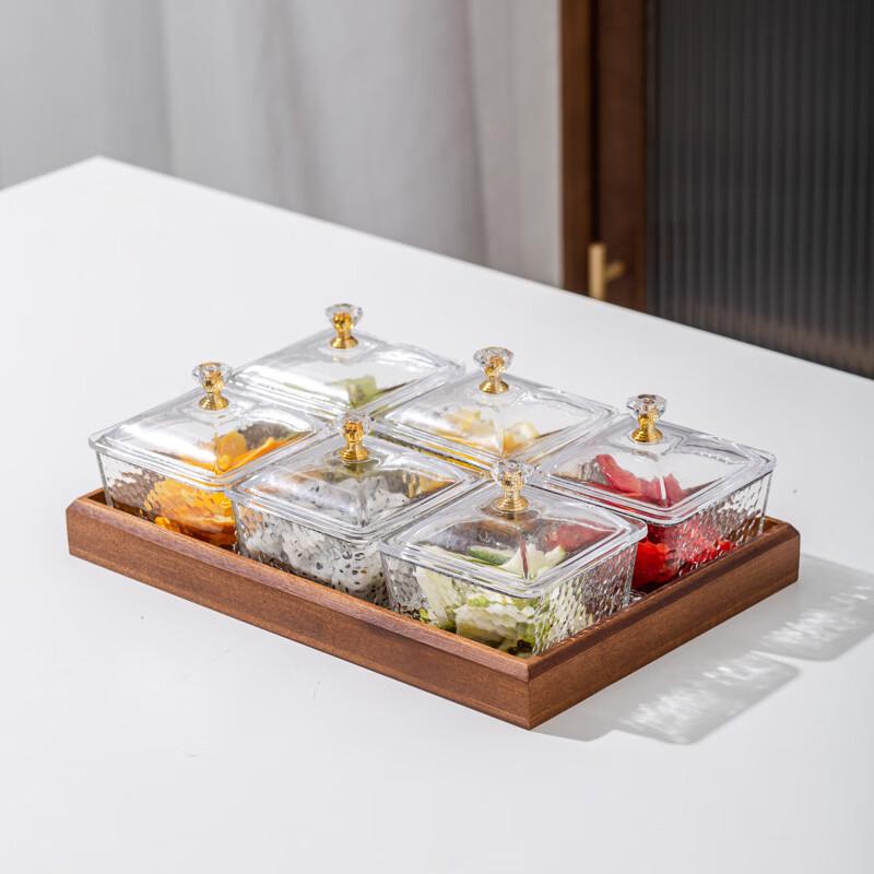 Hammered Glass Snack & Dessert Bowl Set with Tray