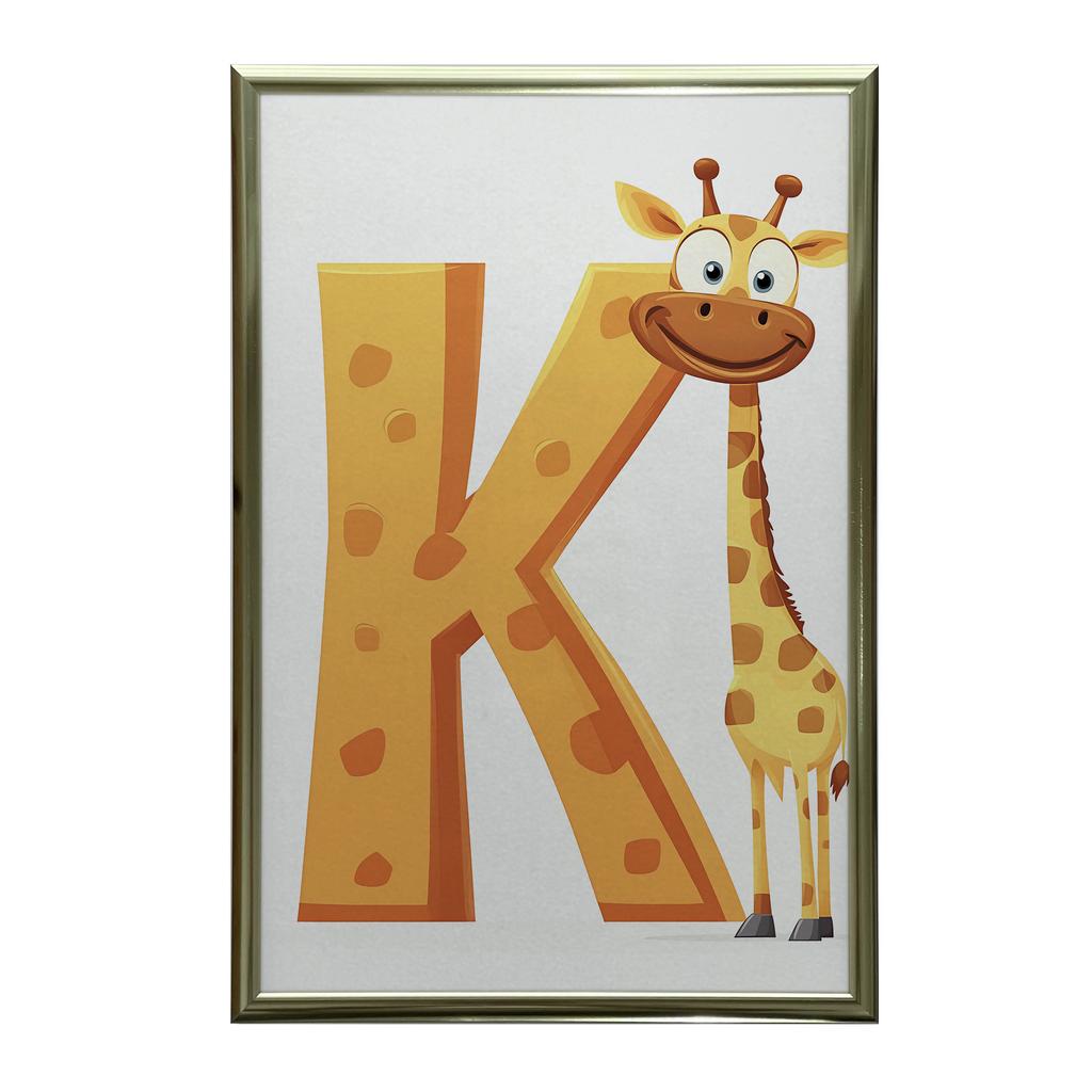 Giraff med bokstaven K - Glad affisch för barn Giraff med bokstaven K - Glad affisch för barn, 30X40 cm, Ram Trä Ljus Ek, Matt papper 230 g