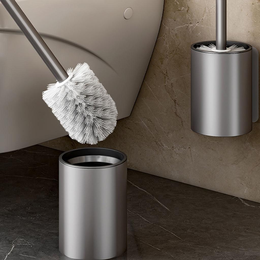 Toilet Brush and Holder Wall Mounted Plastic Drill Free Toilet Bowl Brush with Long Handle for