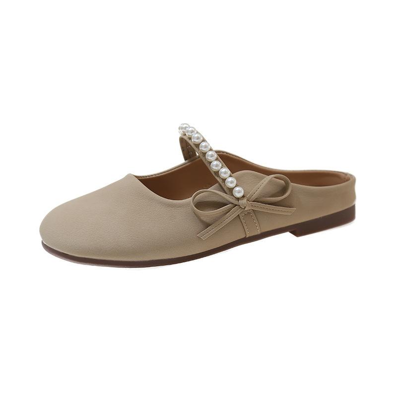 Slippers women's summer new soft bottom pearl bow outer wear bag head sandals women