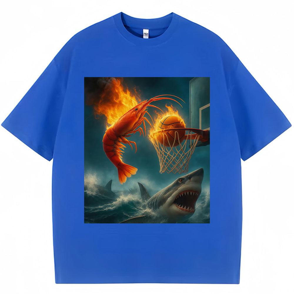 

Fiery Shrimp Dunk Basketball Meme Funny T Shirt Sports Fans Men Women Humor Joke T-shirts Oversized Cotton Short Sleeve 3XL