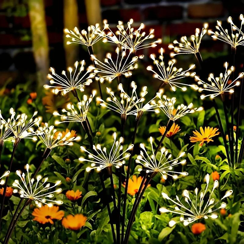 Solar Garden Lights Twinkling Firework Lights with 2 Modes 60LED Waterproof Solar-Powered Lamp for Outside Yard Pathway Decor