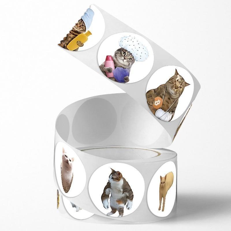 500pcs/roll Round Cat Funny Label Stickers for Packaging Phone Cases Suitcases Laptops Ins Hot Expression Stickers
