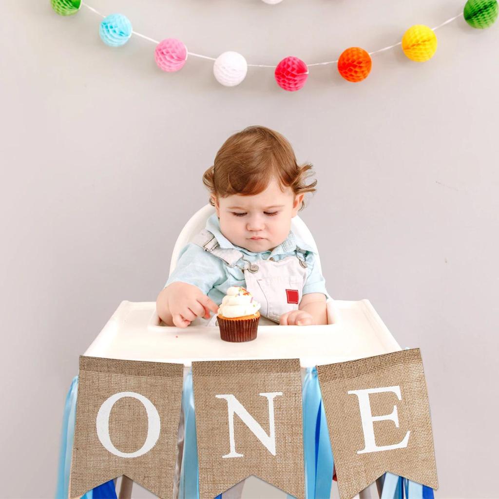 Babyshower Stol Band Jute ONE Girlang Pojke Flicka Ett År Gammal Födelsedagskalas Dekorationer Gåvor Fotorekvisita Tillbehör 3 Färger